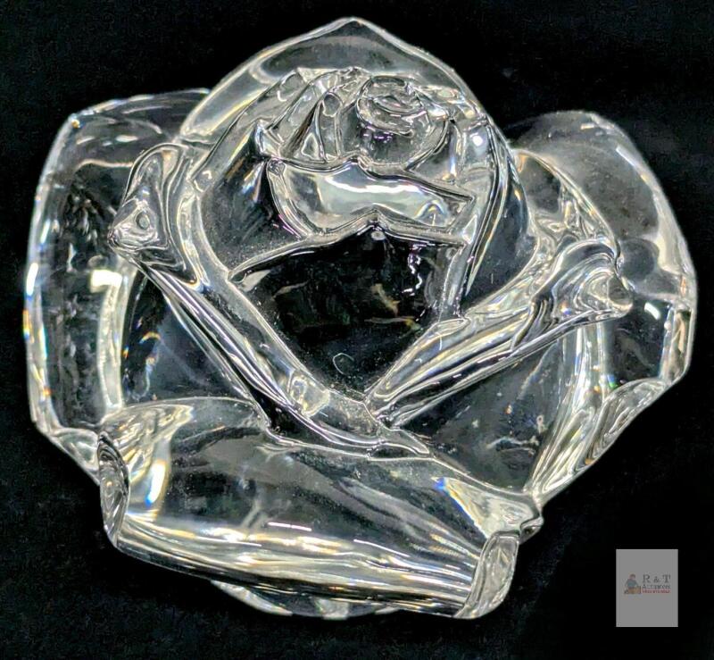 Signed WATERFORD Crystal Rose Paperweight, 2.8" Tall, No Chips or Cracks