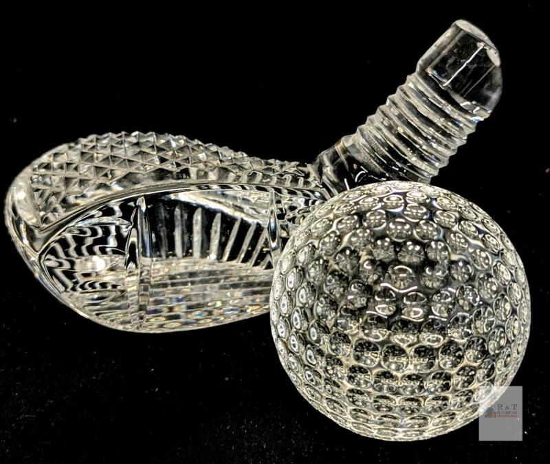 Signed WATERFORD Cut Crystal Golf Club Putter Head & Golf Ball Paperweights, 2.8", No Chips or Cracks
