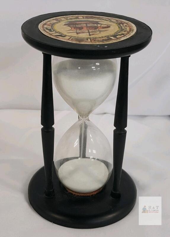 Vintage 6-Minute 5" Metal & Glass Hourglass