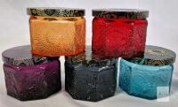 Set of 5 Embossed Glass Tea Light Holders with Floral Lids, Multicolor, X0046QSXXB