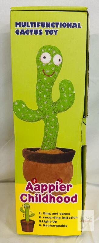 NEW Dancing Singing Plush Cactus Toy, Records & Mimics Voice, Light-Up, 12in Tall, Rechargeable, Green