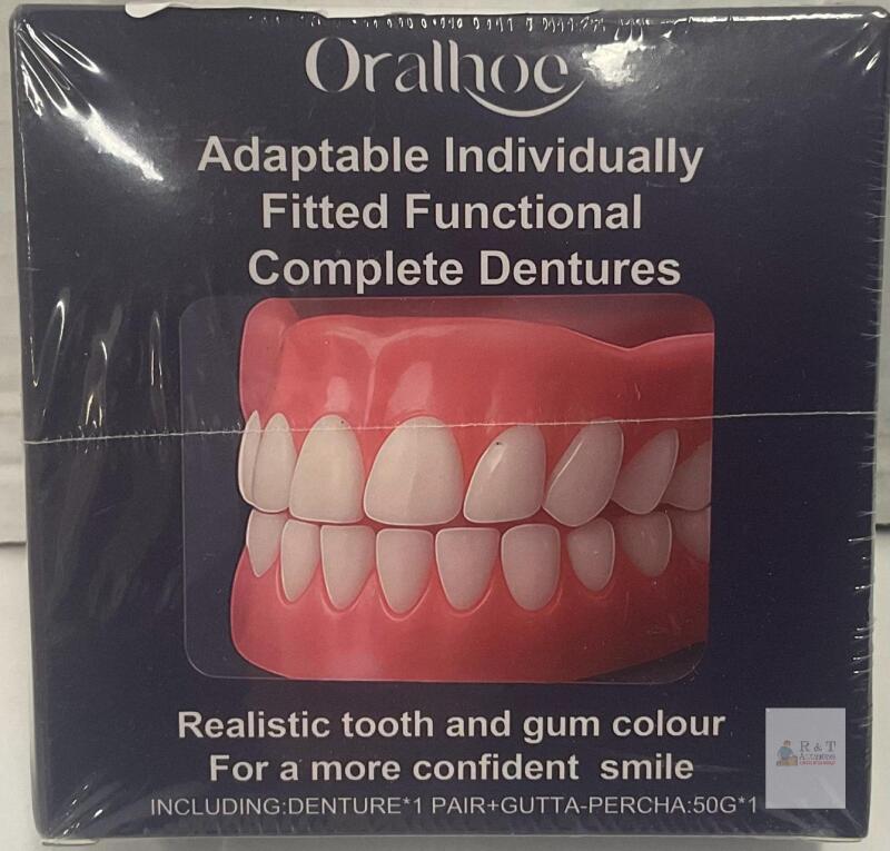 NEW Oralhoe Complete Functional Dentures, Adaptable Fit, Resin, 1 Pair + Gutta-Percha, Batch 20251201-01