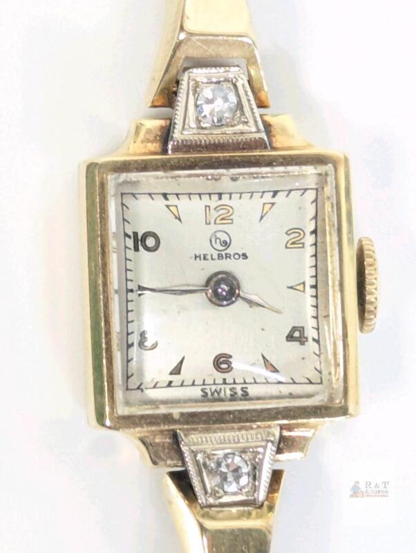 Possibly Antique Helbros Swiss Diamond Ladies Watch, 1/20 12K GF Gold-Filled Case, Diamonds Tested