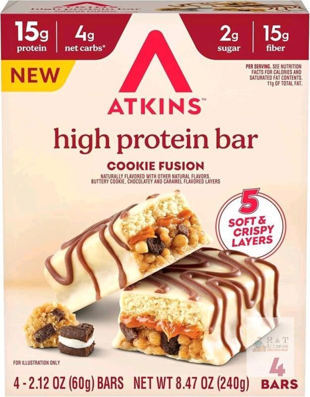 [bb 10/2026] New Atkins High Protein Bars, Cookie Fusion Flavor, 15g of Protein, 4g Net Carbs, Keto Protein Bars, Low Sugar, 4 Count