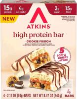 [bb 10/2026] New Atkins High Protein Bars, Cookie Fusion Flavor, 15g of Protein, 4g Net Carbs, Keto Protein Bars, Low Sugar, 4 Count