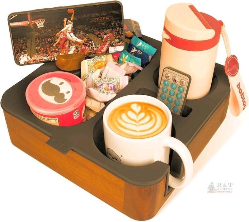 New Couch Buddy Couch Cup Holder Tray, Real Acacia Wooden Caddy with Soft Silicone, Snack and Drink Organizer- Perfect Movie Night Accessories for Bed, Remote and Cup Holders for Sofa (Coffee)