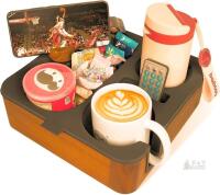 New Couch Buddy Couch Cup Holder Tray, Real Acacia Wooden Caddy with Soft Silicone, Snack and Drink Organizer- Perfect Movie Night Accessories for Bed, Remote and Cup Holders for Sofa (Coffee)