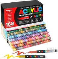 New 168 Colors Acrylic Markers, Soft Brush Tip Paint Pens and Paint Markers, Acrylic Pens for Wood, Stone, Canvas, Glass, Fabric, Egg, Rock Painting and DIY Crafts Art Supplies