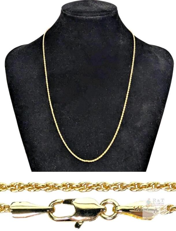 New 14K Stamped Yellow Gold Plated 20" Long Rope Chain Necklace With Case