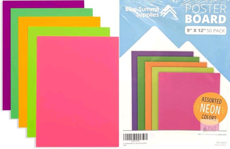 New 50-Pack Blue Summit Supplies Double Neon Poster Board, 9 x 12 Inch Small Size, For Classroom Use, School Projects, or Craft Projects, Bulk Poster Board