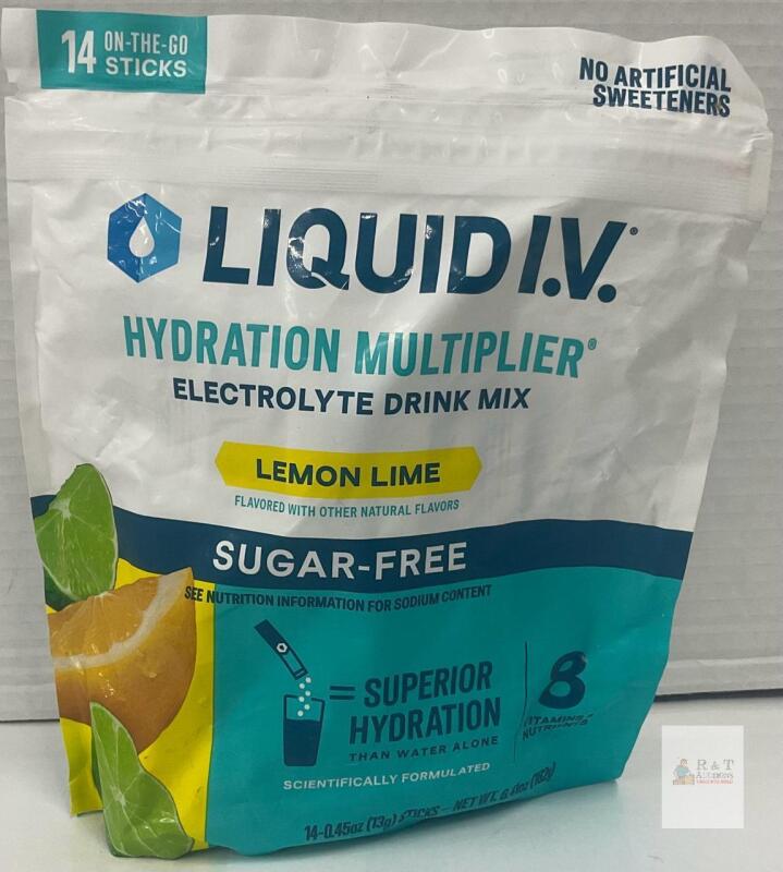 EXP MAY 27 Liquid I.V. Hydration Multiplier Lemon Lime Sugar-Free Electrolyte Drink Mix 14 Sticks 6.41oz