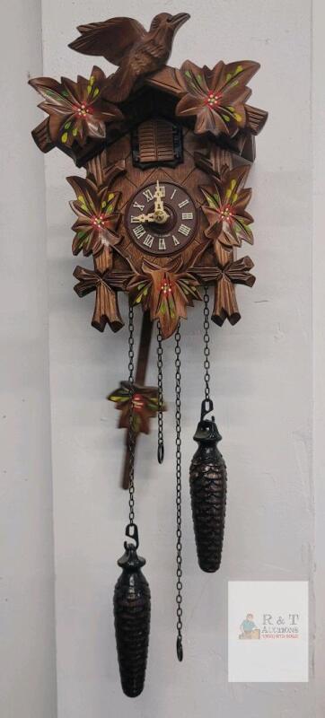Vintage Made in Germany Battery Operated Cuckoo Clock . Bird & Sounds at the Hour . Tested Working , Requires 2 C Batteries
