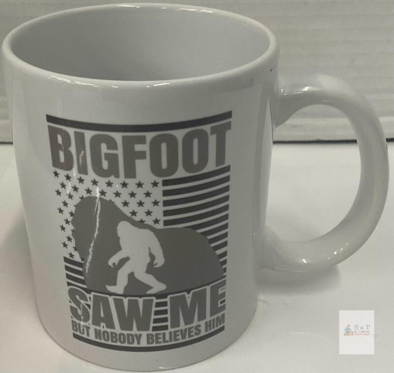 NEW Bigfoot Saw Me Ceramic Coffee Mug 11oz, MS Brand, White, American Flag Design, Made in China