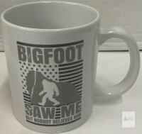 NEW Bigfoot Saw Me Ceramic Coffee Mug 11oz, MS Brand, White, American Flag Design, Made in China