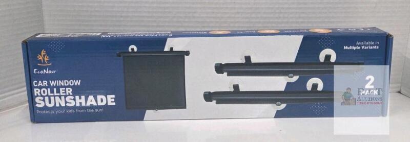NEW EcoNour Car Window Roller Sunshade, 2 Pack, Universal Fit, UV Protection, 16"x18", Black