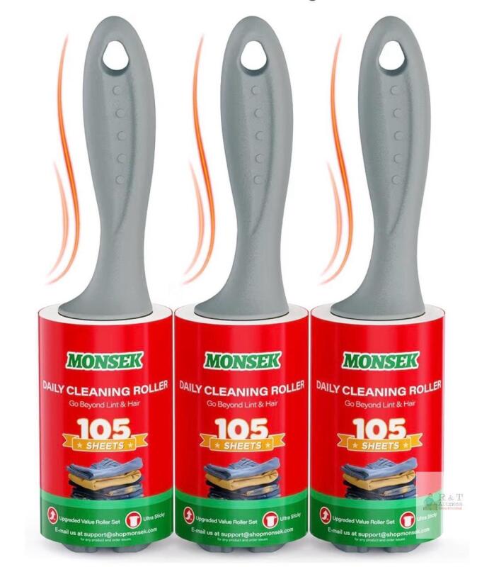 MONSEK Lint Roller Set, 3-Pack, 105 Sheets Each, Extra Sticky, Daily Cleaning, Pet & Lint Removal