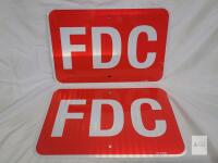 2 new Reflective Aluminum FDC Fire Department Connection Signs 12"x18" Red White, Pair, T&R #KRDC
