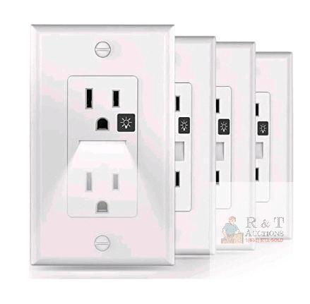 4-Pack Wall Outlet Night Light, White, 120V 15A, FCC RoHS, LED, NEMA 5-15R, X002QX3D6X