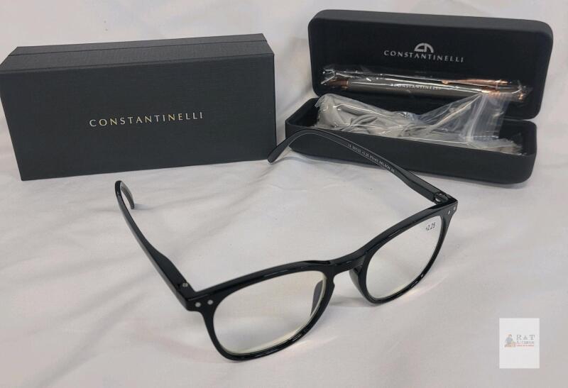 CONSTANTINELLI Nelson 08 Reading Glasses +2.25, Black Frame 49-21-143 with Hard Case & Pen