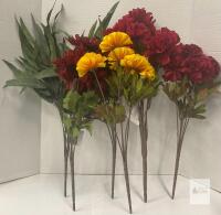 Artificial Faux Floral Bouquets &ndash; Red & Yellow Flowers, Realistic Polyester, 14&ndash;18" Tall