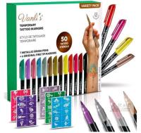 NEW Vanli's Temporary Tattoo Markers Variety Pack, 13 Pens (7 Metallic), 50 Stencils, Skin Safe