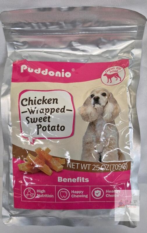 BB SEPT 26 NEW Puddonio Chicken Wrapped Sweet Potato Dog Treats 25oz (709g) High Protein, Batch 3301600100250092
