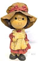 Vintage 13.5&rdquo; Paper Mache Girl Figurine with Bonnet, Heart-Shaped Base, Hand-Painted Decor