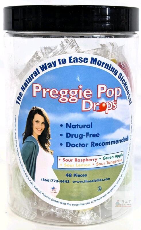 [bb 03/2027] New Preggie Pop Drops Morning Sickness Relief for Pregnant Women. Assorted Flavours. 48 Count Sour Raspberry Green Apple Lemon Tangerine