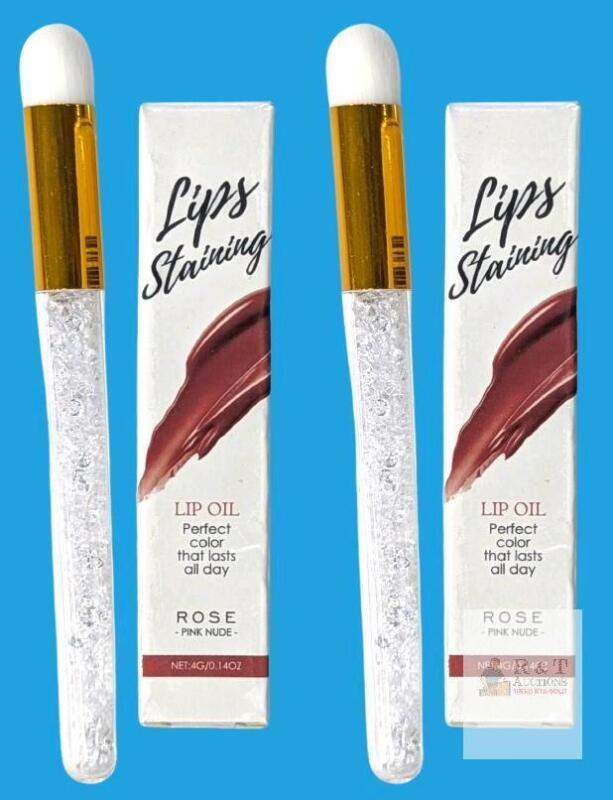 2 New Rose Pink Nude Lip Staining Lip Oils 4g Sets With Applicator Brushes