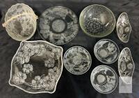 Laura Glass Japan Pressed Glass+ Serving Set Fruit Floral Designs, SS419, Vintage