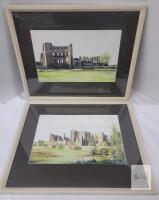 Pair Jane Powell Framed Art Prints Kenilworth Castle from the Brays & The Keep Signed Ltd Ed 20.5"&times;16.5"