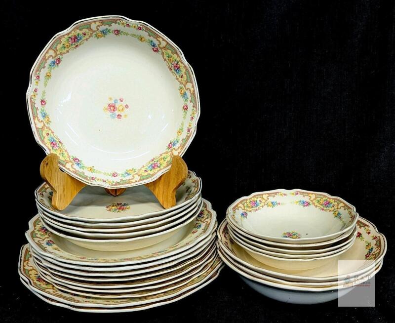 Vintage Homer Laughlin Marigold China , Gold Rim, Floral Scroll, includes all that is in photos
