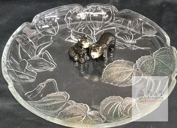 Beautiful 14" Glass Platter & Bear Salt & Pepper Shakers