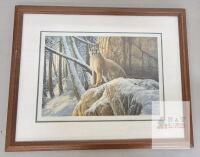 Rosemary Calvert "First Snowfall" Signed Limited Edition Cougar Print 1541/3750 Framed 1992 21" by 26"