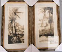 Thea Schrack Signed Sepia Photographic Prints &ndash; Pair, Framed, Tropical Palm & Coastal Landscapes 15X27