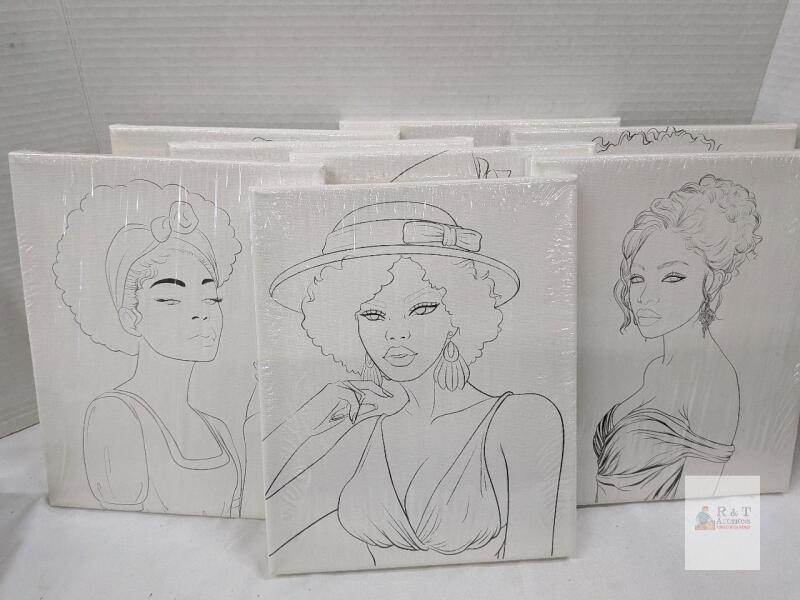 new Set of 8 Pre-Drawn 10"x12" Canvas Portraits of Women, Stretched Cotton Art Painting Kit