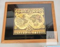 Framed Reproduction of Adam Friedrich Z&uuml;rner's Planisphaerium Terrestre World Map & Celestial Chart 25"X31"