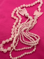 Vintage Rose Quartz knotted Butterfly Bead Necklace
