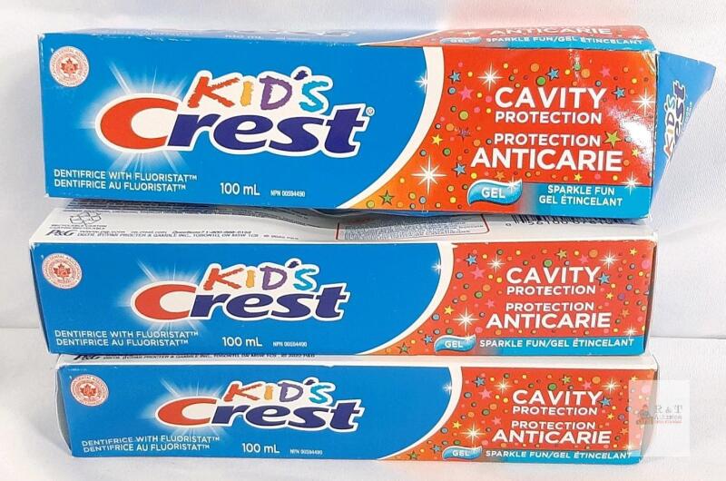 Crest Kid's Cavity Protection Gel Sparkle Fun 100mL x 3, Lot4257GC, Exp 08/2027, CDA Approved