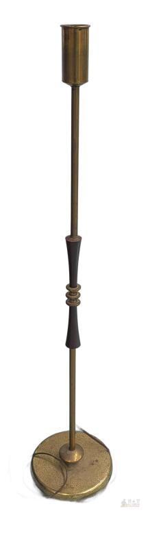 Mid-century Modern Brass & Wood Floor Lamp, Sculptural Accent, 1950s-60s, E26 Socket- not operational