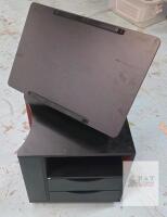 Adjustable Tilting Presentation Lectern Podium, 2 Drawers, Open Shelf, Black Laminate, 36" Tall