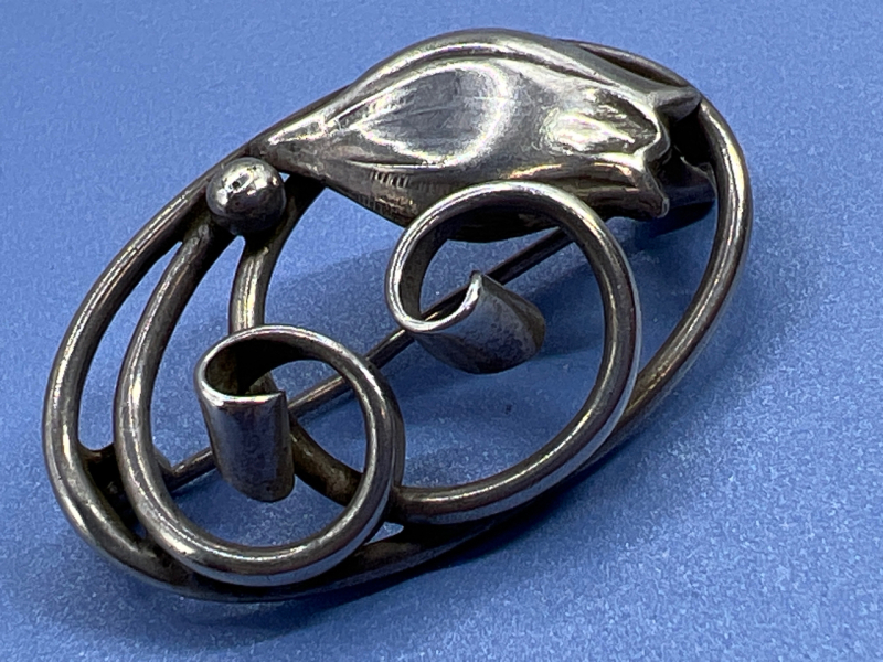 Vintage Art Nuevous sterling C clasp Tulip Brooch #8308
