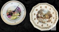 Syroco 1977 "Winter" & Decorative "Spring" Ceramic Plate Wall Clocks Vintage Set Farmhouse Scene