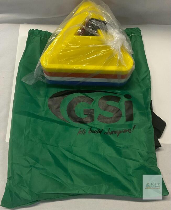 GSI Triangular Field Marker Cones Set, 4 Colors, Stackable Polyethylene, with Carry Bag