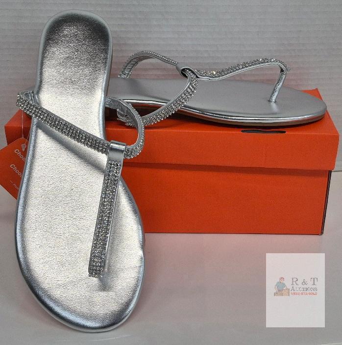 NEW Harvest Land Silver Rhinestone T-Strap Women&rsquo;s Dress Sandals Size 11, Model HL24-24015-2C, Boxed