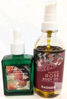 Badger Restore Rose Body Oil 4 oz + Dr. Althea Gentle Vitamin C Serum 1 oz, Organic, 20% Vitamin C, LOT 080525K Note: Online returns. Volumes may be lower than listed