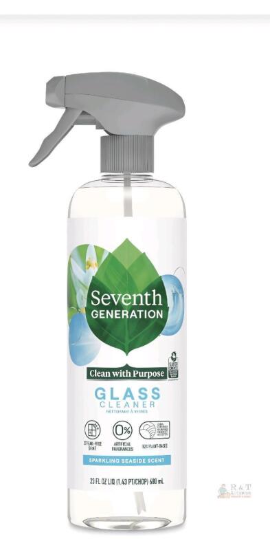 Seventh Generation Glass Cleaner, Sparkling Seaside Scent, 23 fl oz Spray, 32% Plant-Based, UPC 732913472410
