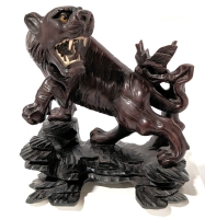 9" Tall Carved Wood Tiger on Base