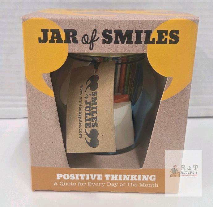 NEW Jar of Smiles by Julie &ndash; Positive Thinking, 31 Inspirational Quotes, Handmade in England, Glass Jar