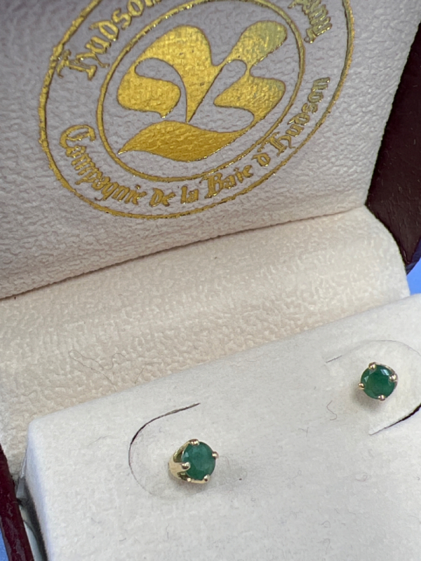 14K Gold Emerald Stud Earrings